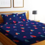 Navy Blue Color Floral Print Double Queen Bed sheet with 2 Pillow Covers
