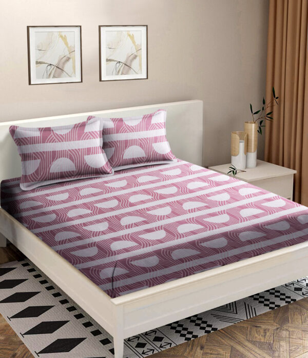 Peach Color Abstract Print Double Queen Bed sheet with 2 Pillow Covers