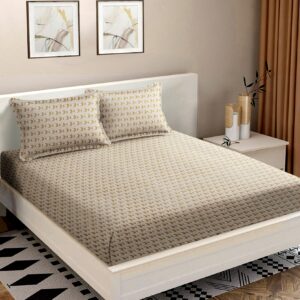 Beige Color Abstract Print Double Queen Bed sheet with 2 Pillow Covers