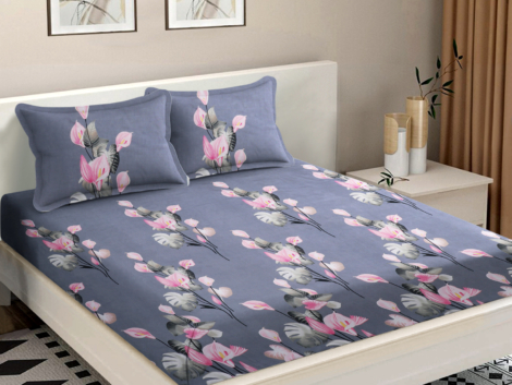 Grey Color Floral Print Bed sheet