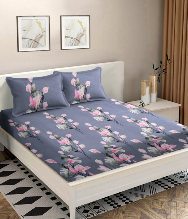 Grey Color Floral Print Bed sheet