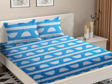 Blue Color Abstract Print Double Queen Bed sheet