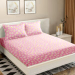 Pink Color Floral Print Double Queen Bed sheet