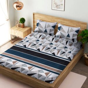 White Color Abstract Print Double Queen Bed sheet with 2 Pillow Covers