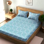 Blue Color Abstract Print Double Queen Bed sheet with 2 Pillow Covers