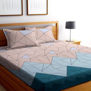 Beige Color Geometric Print Double Queen Bed sheet with 2 Pillow Covers