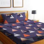 Blue Color Geometric Print Double Queen Bed sheet with 2 Pillow Covers