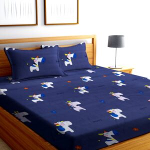 Blue Color Cartoon Characters Print Double Queen Bed sheet with 2 Pillow Covers