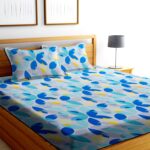 Navy Blue Color Floral Print Double Queen Bed sheet with 2 Pillow Covers